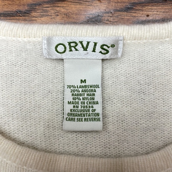 ORVIS ivory wool and angora Christmas wreath sweater - Picture 3 of 6